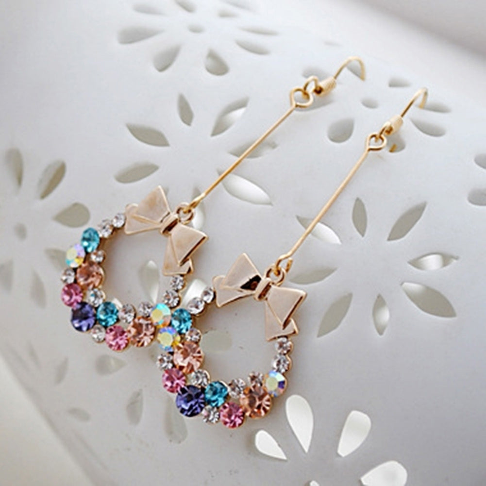 Multi-color Bowknot Jewelry Rhinestone Eardrop Long Drop Dangle Tassel Hook Earrings Image 6