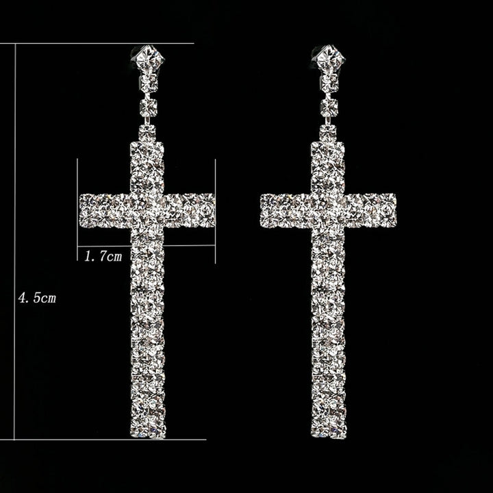 Womens Rhinestone Cross Pendant Single Double Rows Dangle Eardrop Stud Earrings Image 12