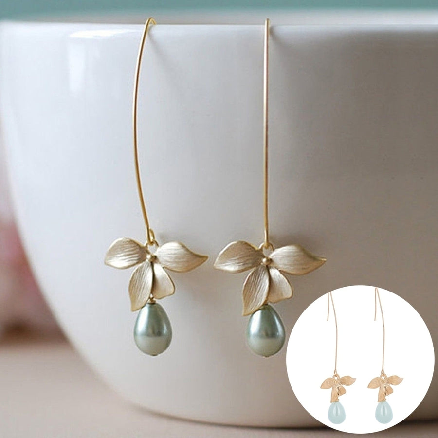 Fashion Alloy Leaf Faux Pearl Dangle Hook Earrings Women Charming Jewelry Gift Image 1