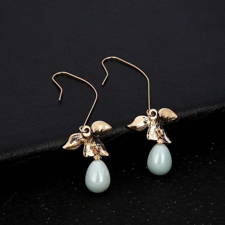 Fashion Alloy Leaf Faux Pearl Dangle Hook Earrings Women Charming Jewelry Gift Image 2