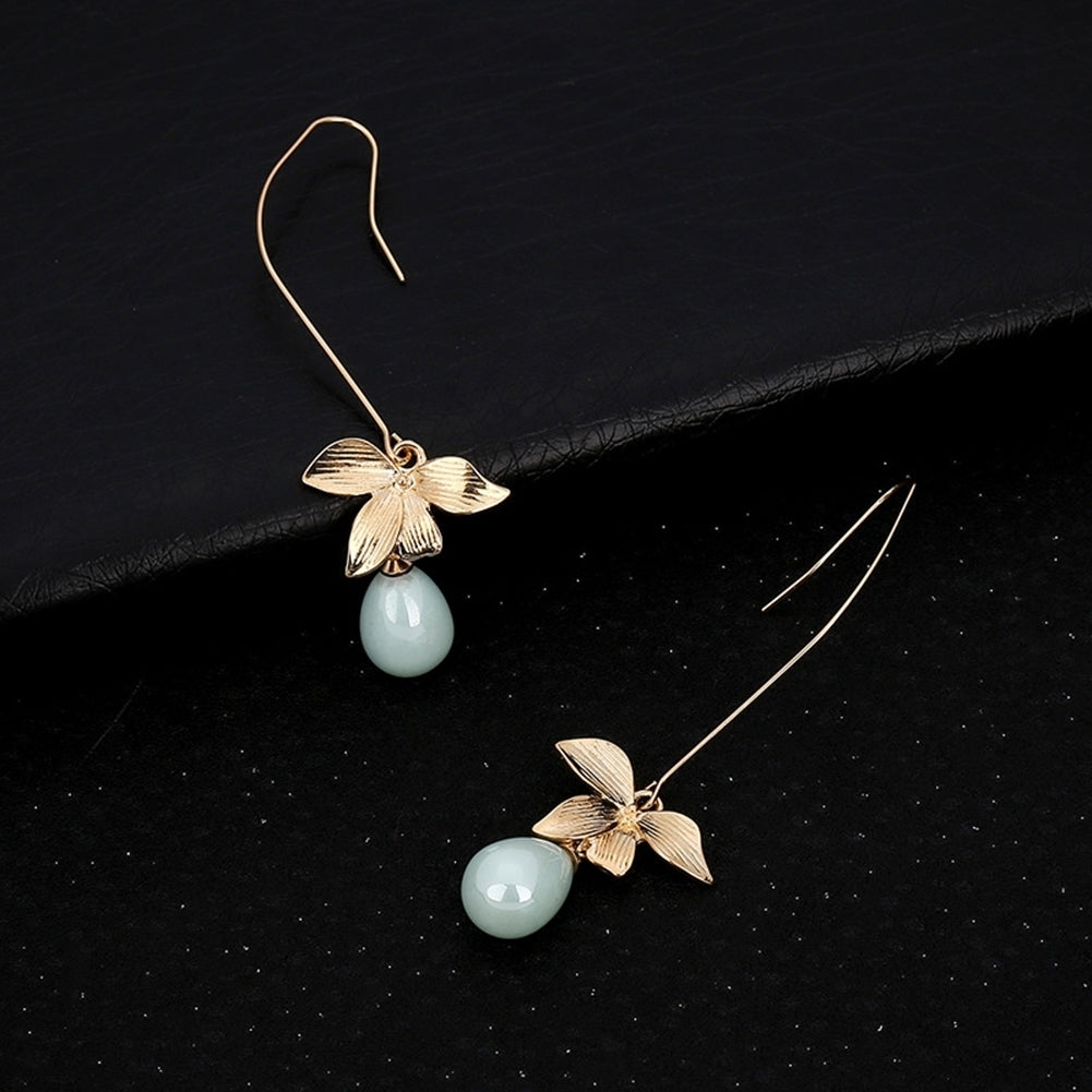 Fashion Alloy Leaf Faux Pearl Dangle Hook Earrings Women Charming Jewelry Gift Image 3