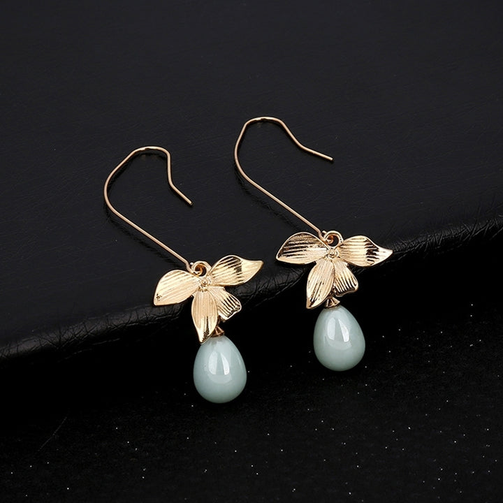 Fashion Alloy Leaf Faux Pearl Dangle Hook Earrings Women Charming Jewelry Gift Image 4