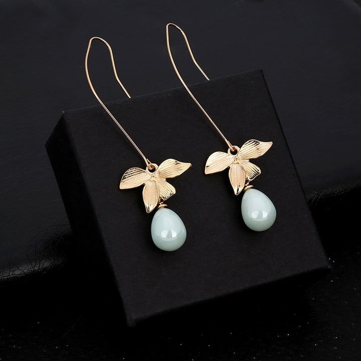 Fashion Alloy Leaf Faux Pearl Dangle Hook Earrings Women Charming Jewelry Gift Image 4