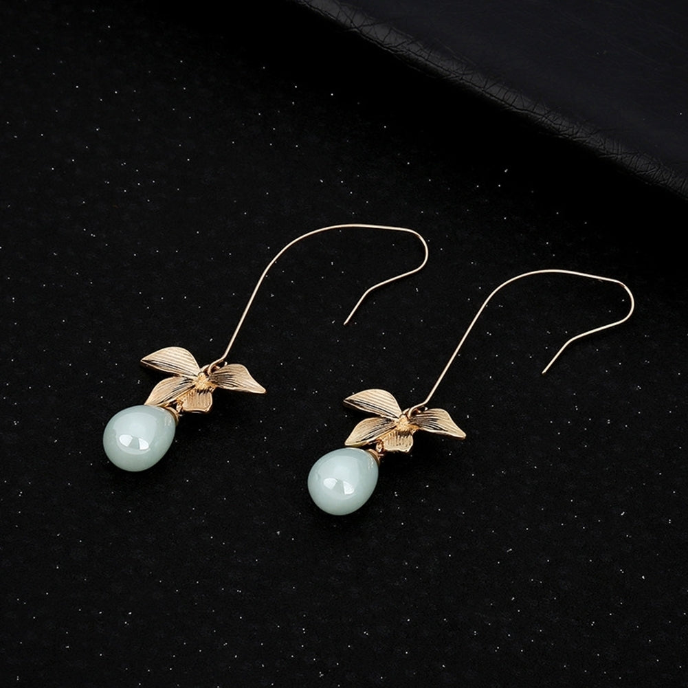 Fashion Alloy Leaf Faux Pearl Dangle Hook Earrings Women Charming Jewelry Gift Image 6