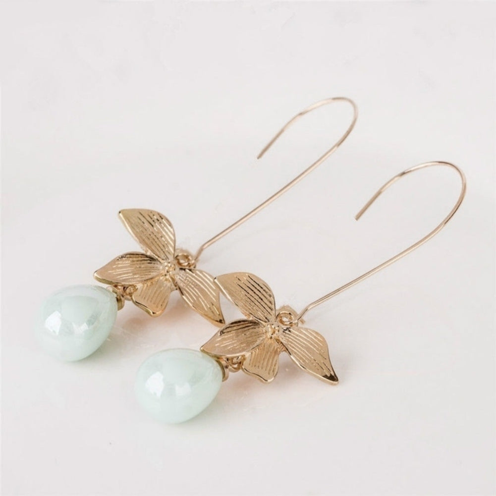 Fashion Alloy Leaf Faux Pearl Dangle Hook Earrings Women Charming Jewelry Gift Image 9