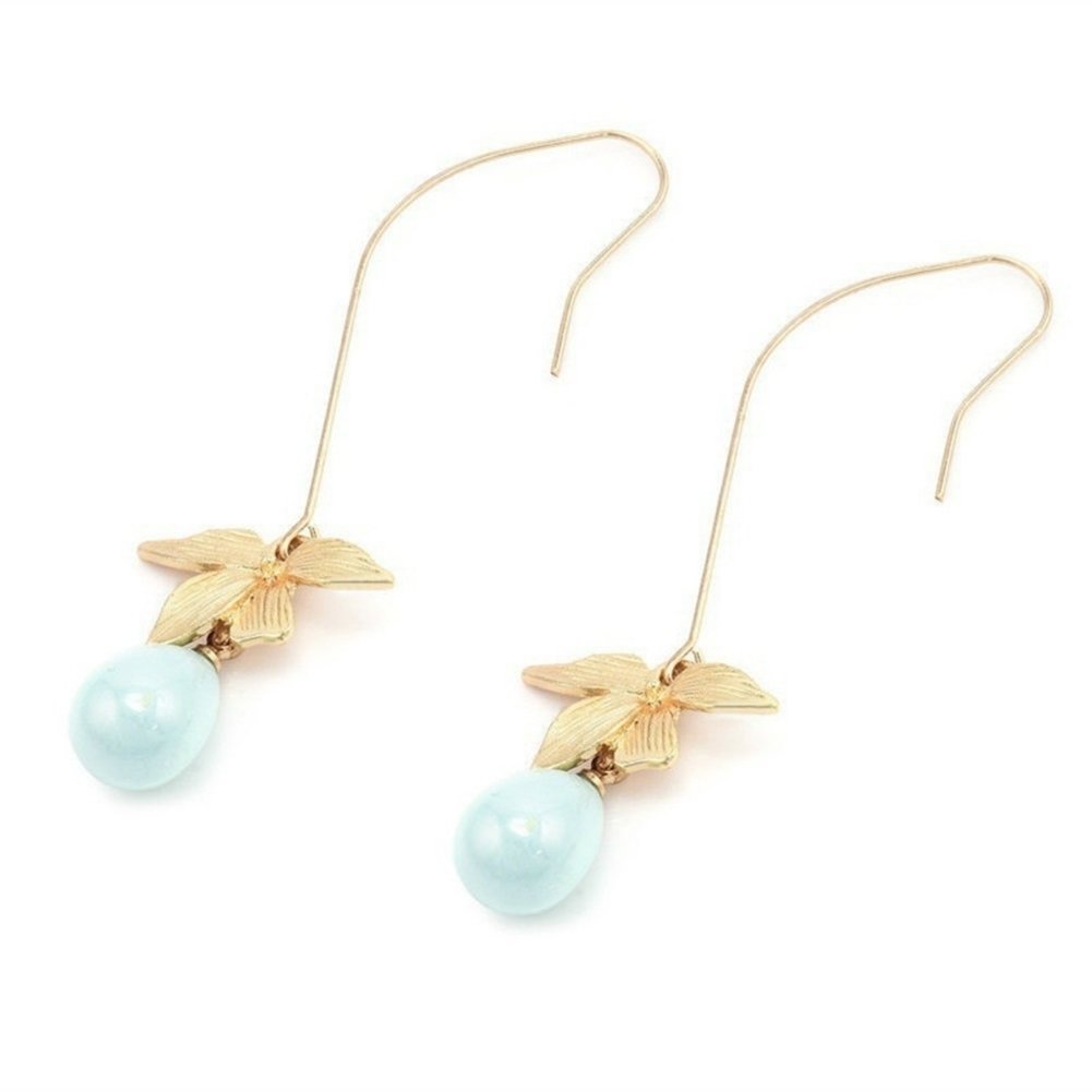 Fashion Alloy Leaf Faux Pearl Dangle Hook Earrings Women Charming Jewelry Gift Image 10