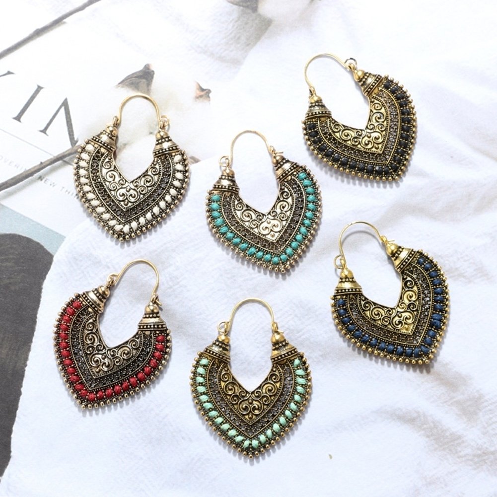 Retro Bohemian Alloy Hollow Out Heart Engraving Earrings Women Jewelry Gift Image 2