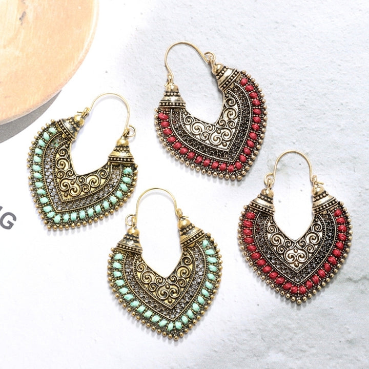 Retro Bohemian Alloy Hollow Out Heart Engraving Earrings Women Jewelry Gift Image 3