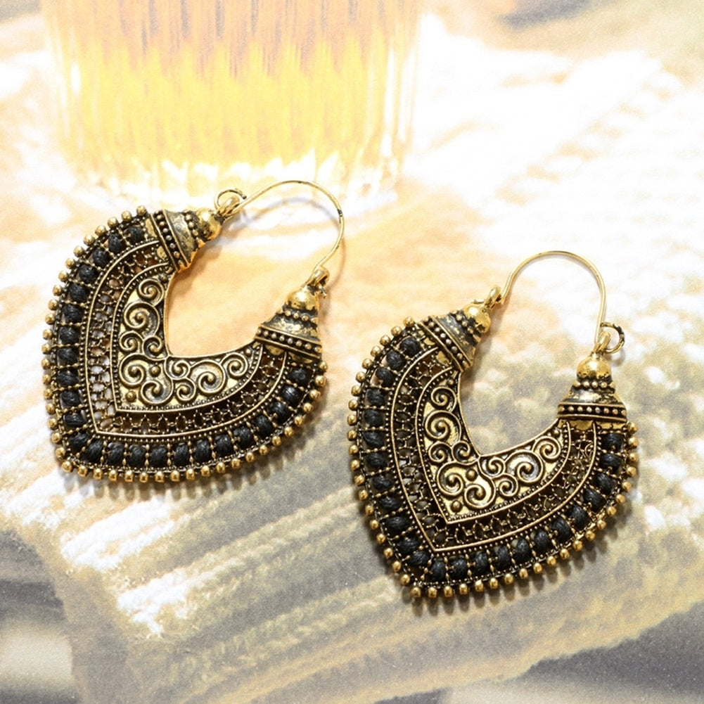 Retro Bohemian Alloy Hollow Out Heart Engraving Earrings Women Jewelry Gift Image 4