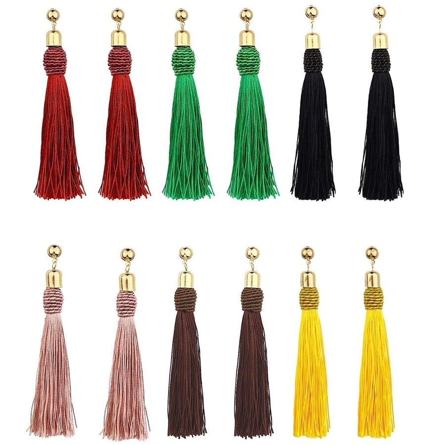 Bohemian Wedding Tassel Ear Studs Long Dangle Earrings Bridal Bridesmaid Jewelry Image 1