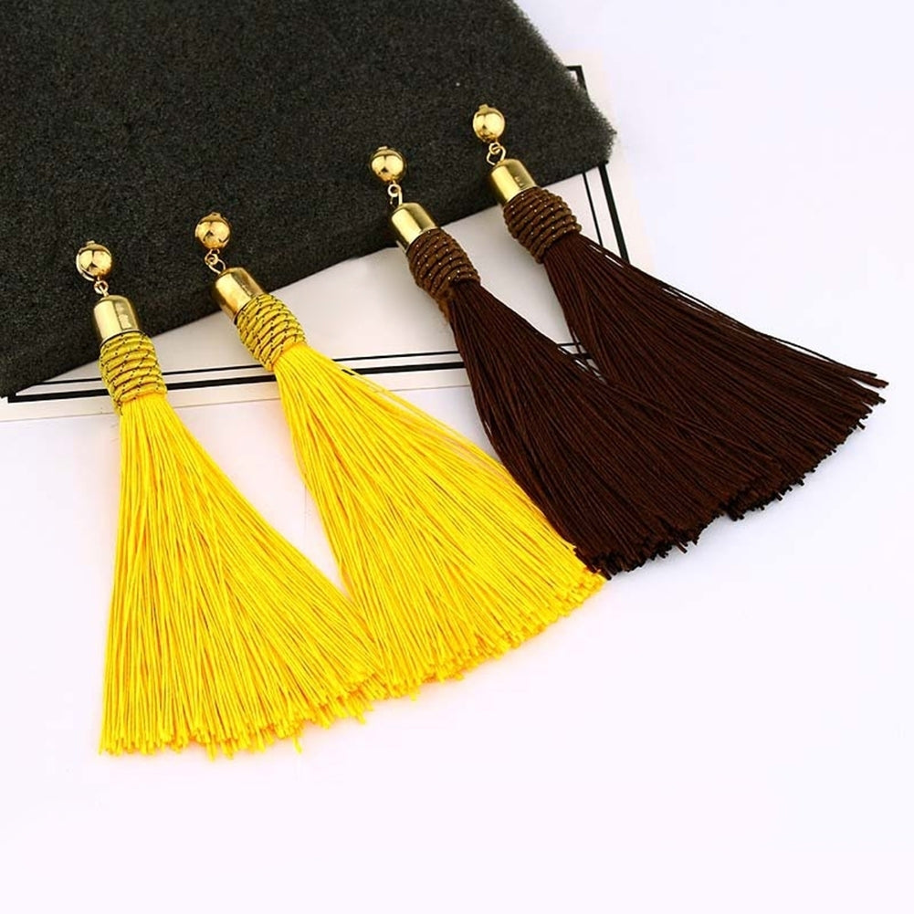 Bohemian Wedding Tassel Ear Studs Long Dangle Earrings Bridal Bridesmaid Jewelry Image 3