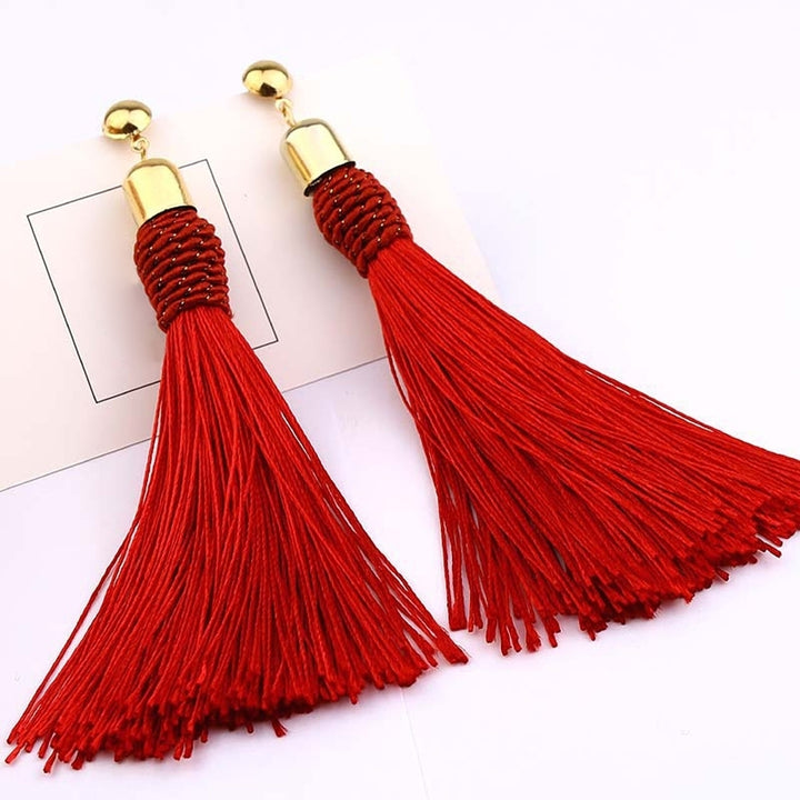 Bohemian Wedding Tassel Ear Studs Long Dangle Earrings Bridal Bridesmaid Jewelry Image 4