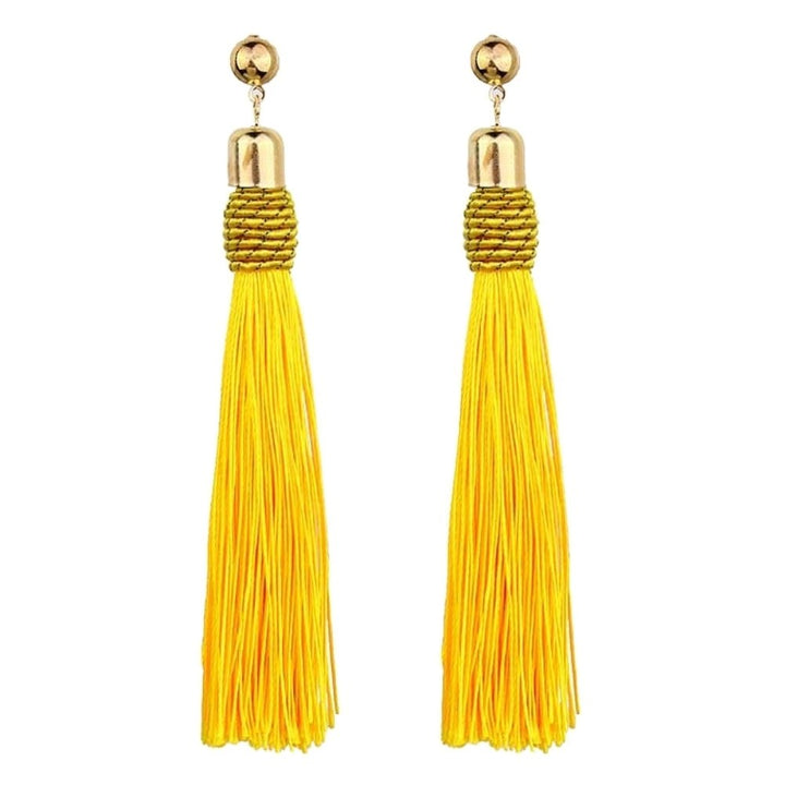 Bohemian Wedding Tassel Ear Studs Long Dangle Earrings Bridal Bridesmaid Jewelry Image 1