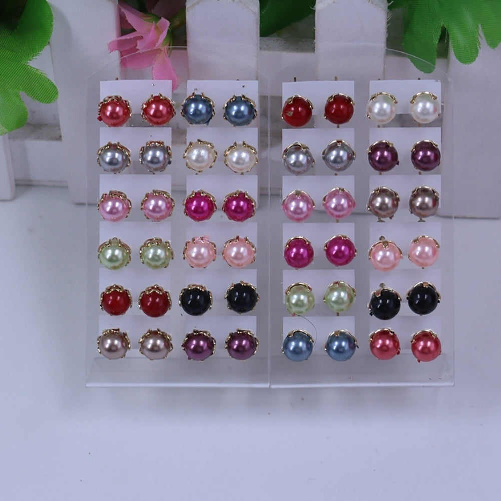 12 Pairs Elegant Earrings Round Faux Pearl Jewelry Women Party Ear Studs Set Image 3