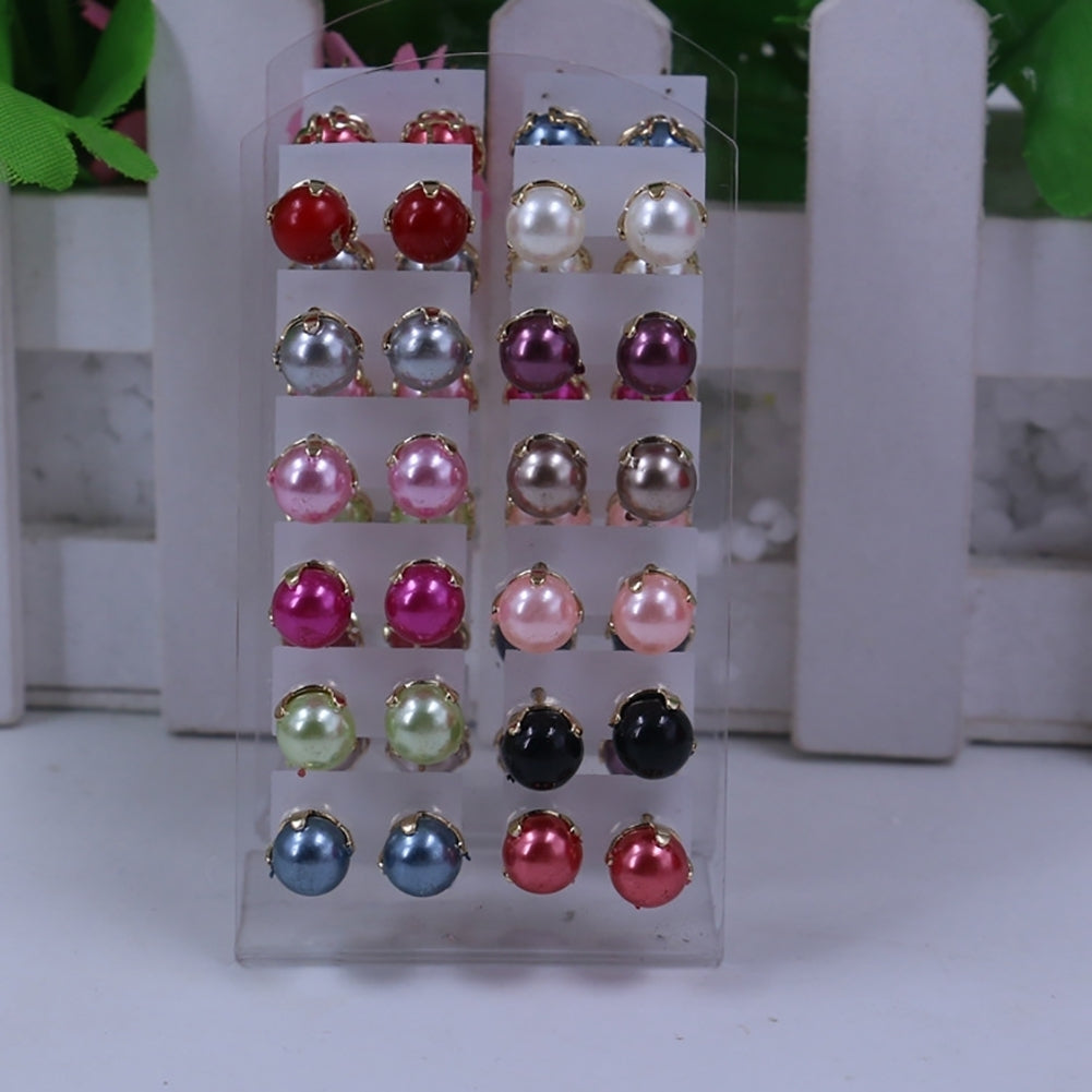 12 Pairs Elegant Earrings Round Faux Pearl Jewelry Women Party Ear Studs Set Image 4