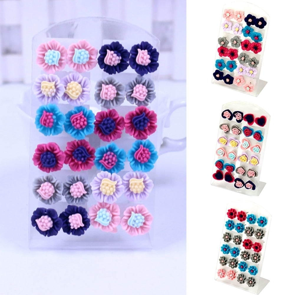 12 Pairs Fashion Multicolor Resin Flower Ear Stud Earrings Set Women Jewelry Image 1