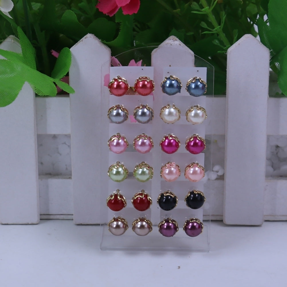 12 Pairs Elegant Earrings Round Faux Pearl Jewelry Women Party Ear Studs Set Image 4