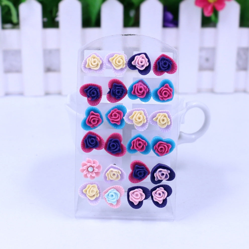 12 Pairs Fashion Multicolor Resin Flower Ear Stud Earrings Set Women Jewelry Image 3