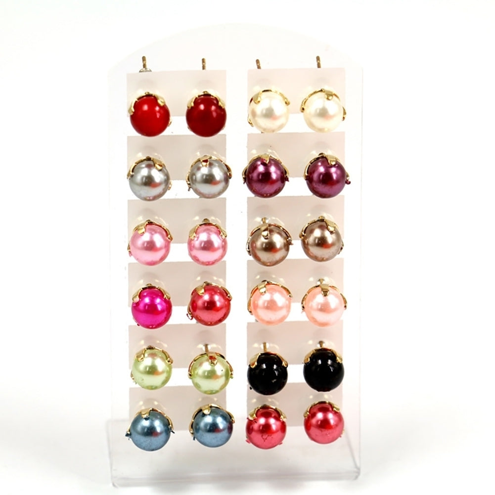 12 Pairs Elegant Earrings Round Faux Pearl Jewelry Women Party Ear Studs Set Image 7