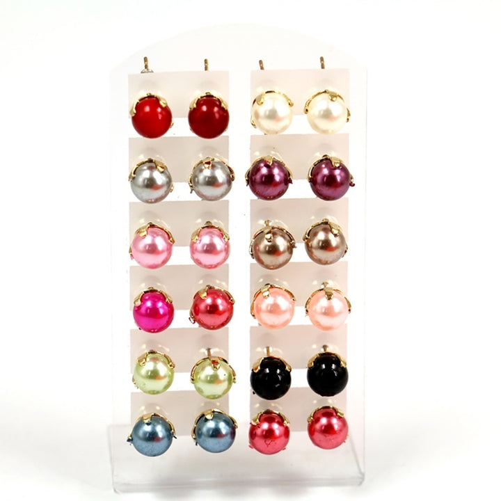 12 Pairs Elegant Earrings Round Faux Pearl Jewelry Women Party Ear Studs Set Image 7