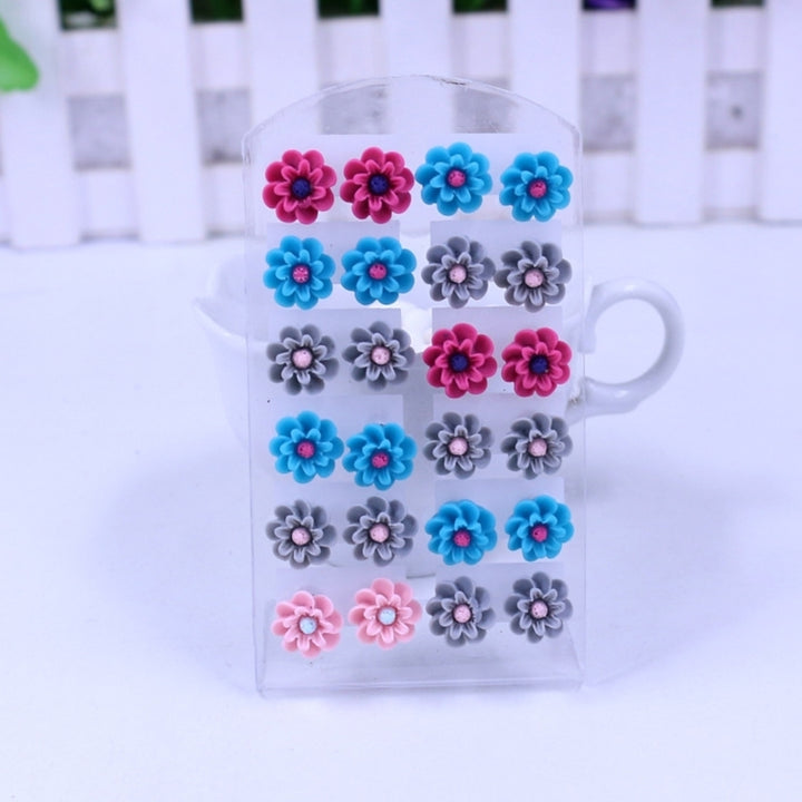 12 Pairs Fashion Multicolor Resin Flower Ear Stud Earrings Set Women Jewelry Image 4