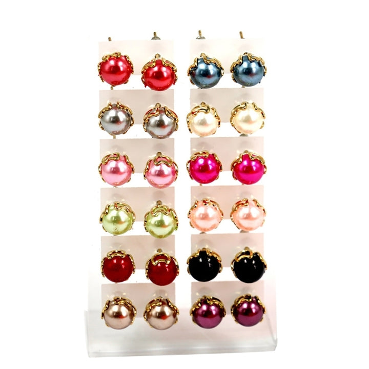 12 Pairs Elegant Earrings Round Faux Pearl Jewelry Women Party Ear Studs Set Image 8