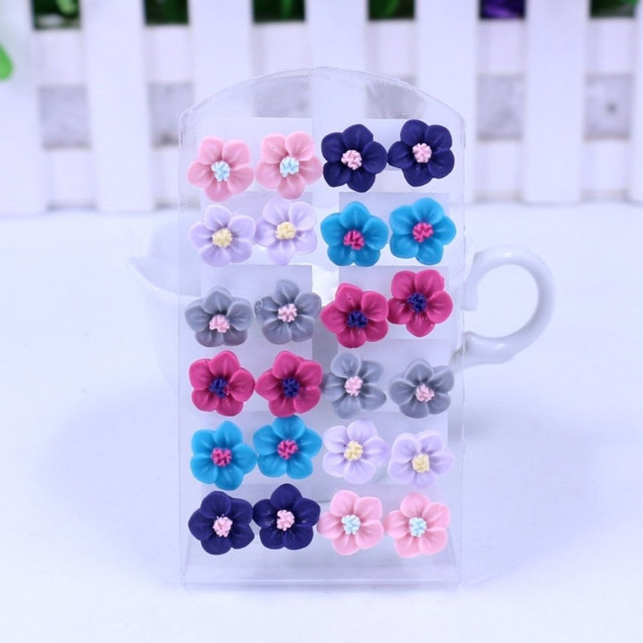 12 Pairs Fashion Multicolor Resin Flower Ear Stud Earrings Set Women Jewelry Image 4