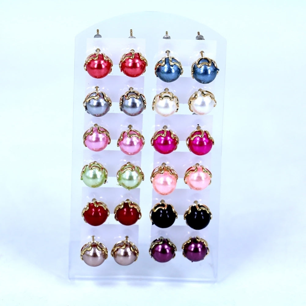 12 Pairs Elegant Earrings Round Faux Pearl Jewelry Women Party Ear Studs Set Image 10