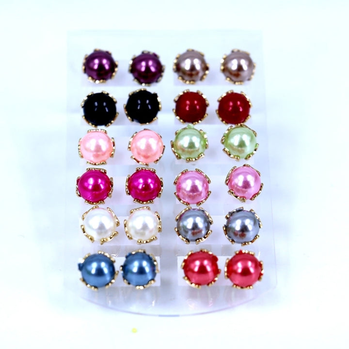 12 Pairs Elegant Earrings Round Faux Pearl Jewelry Women Party Ear Studs Set Image 11