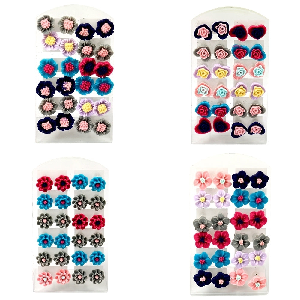 12 Pairs Fashion Multicolor Resin Flower Ear Stud Earrings Set Women Jewelry Image 9