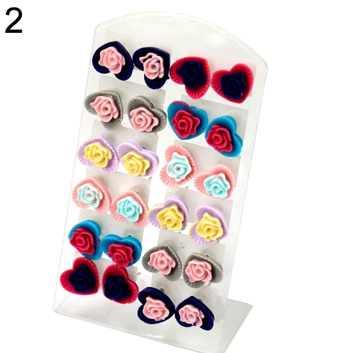 12 Pairs Fashion Multicolor Resin Flower Ear Stud Earrings Set Women Jewelry Image 11