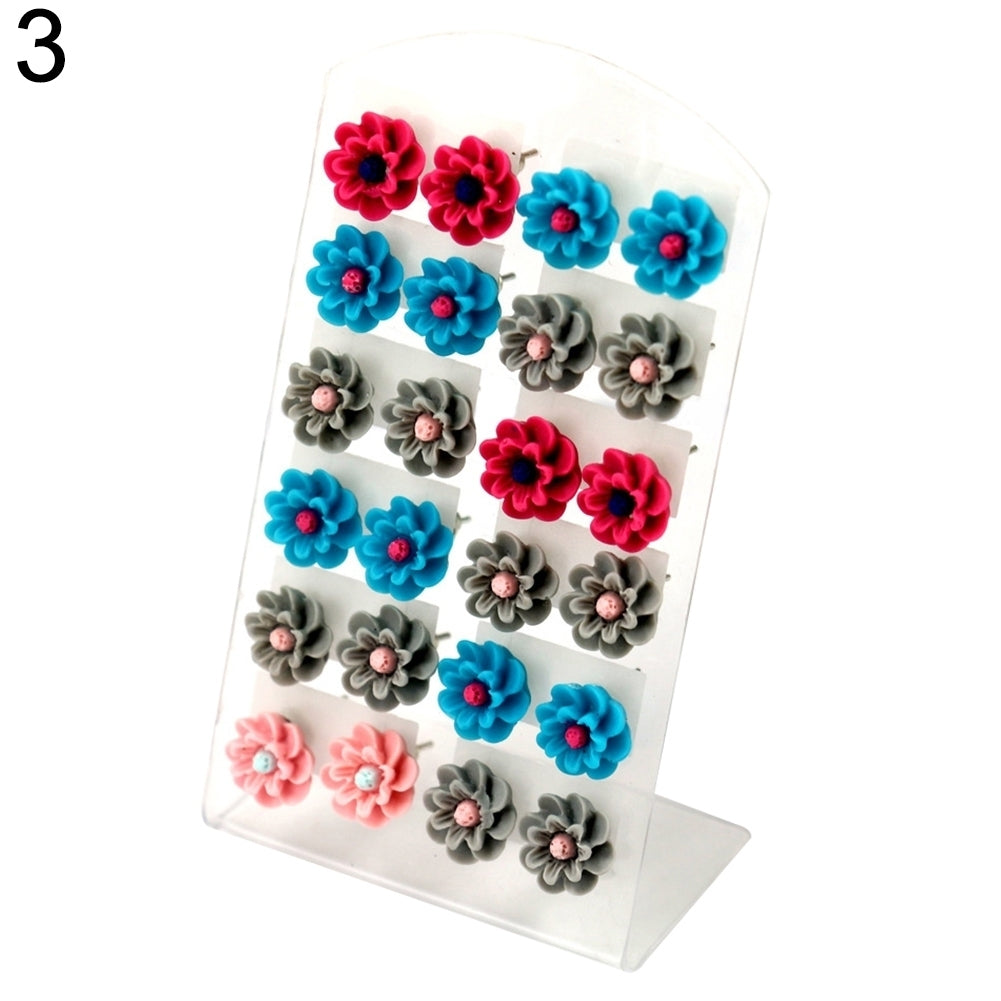 12 Pairs Fashion Multicolor Resin Flower Ear Stud Earrings Set Women Jewelry Image 12