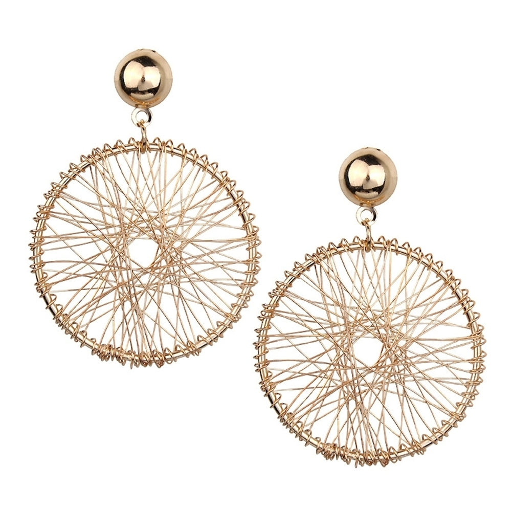 Women Fashion Geometric Circle Winding Thread Net Dangle Drop Earrings Jewelry Image 1