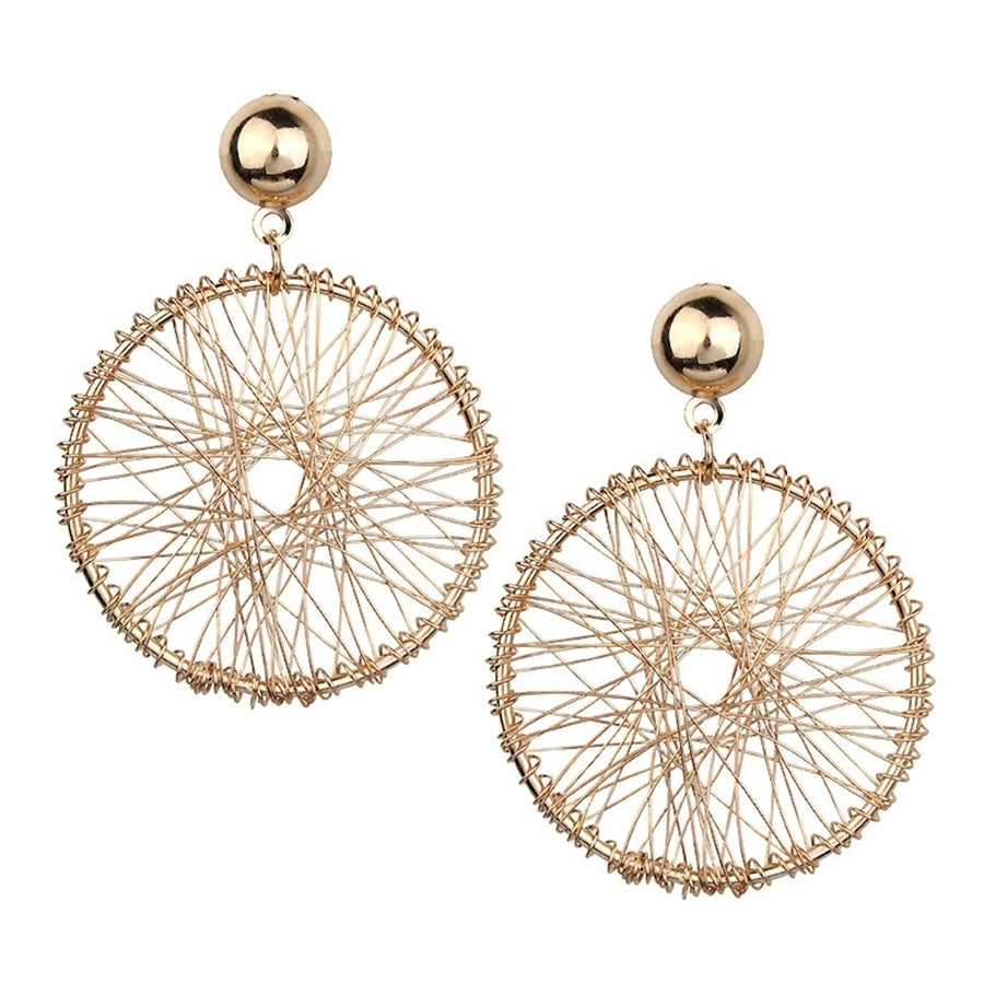 Women Fashion Geometric Circle Winding Thread Net Dangle Drop Earrings Jewelry Image 1
