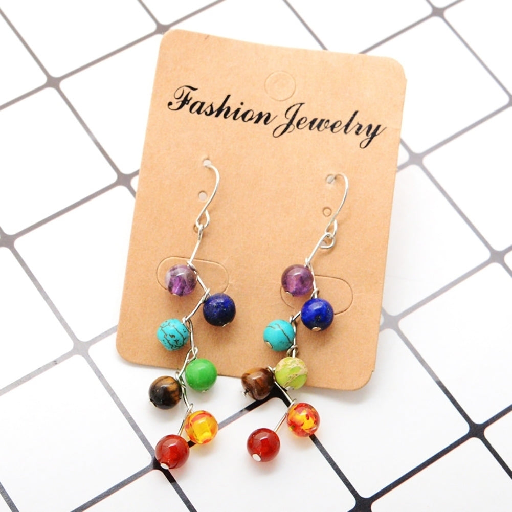 Women Fashion Yoga 7 Chakra Stone Colorful Beads Drop Hook Earrings Jewelry Image 6