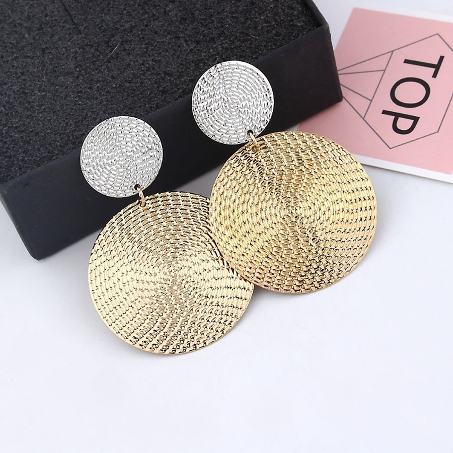 Women Exaggerated Geometric Circular Pendant Concave Convex Earring Jewelry Image 1