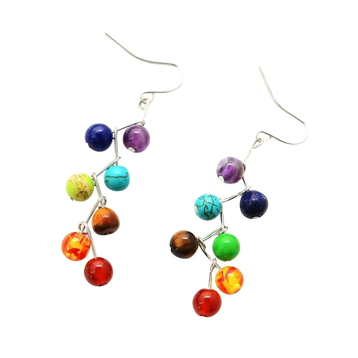 Women Fashion Yoga 7 Chakra Stone Colorful Beads Drop Hook Earrings Jewelry Image 7