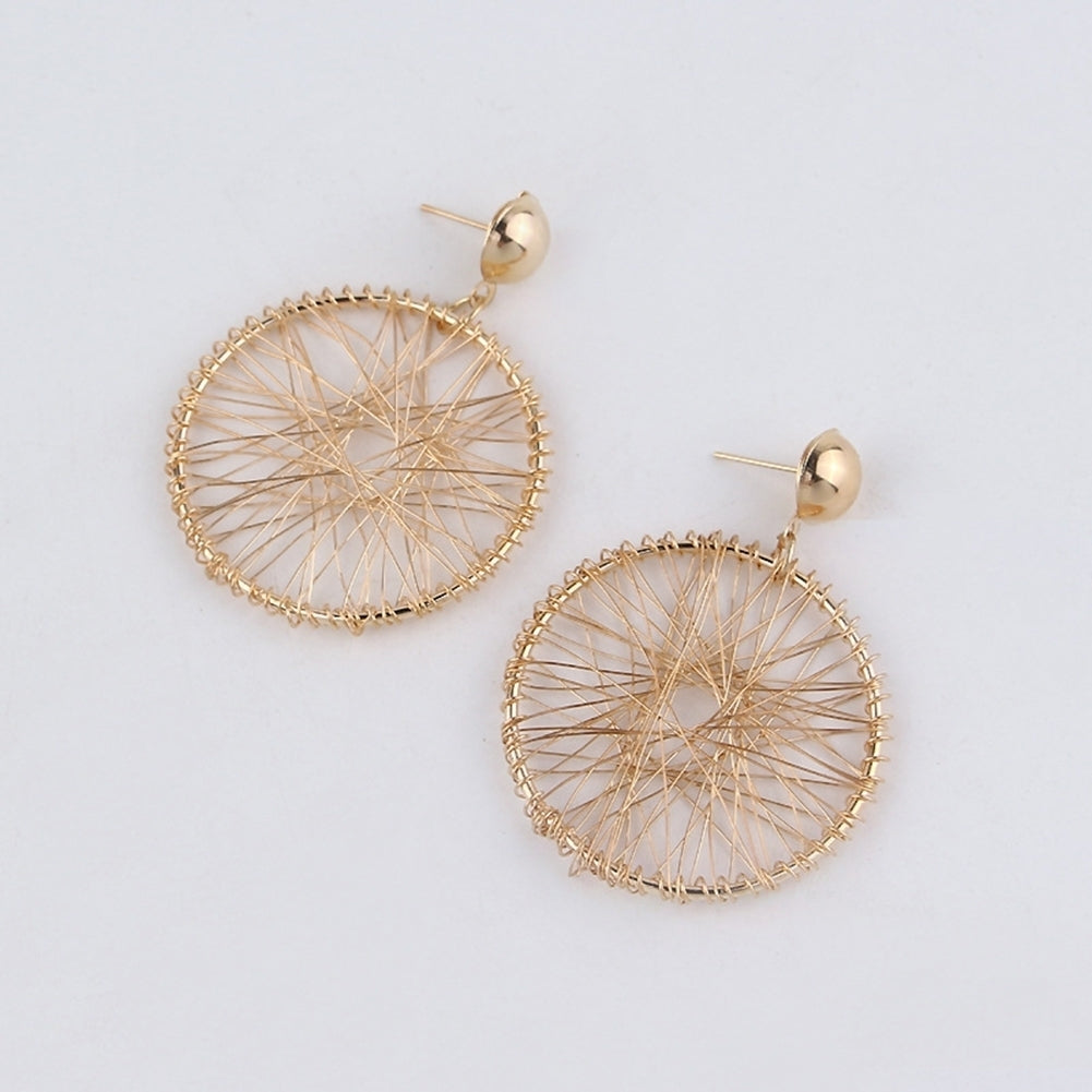 Women Fashion Geometric Circle Winding Thread Net Dangle Drop Earrings Jewelry Image 4