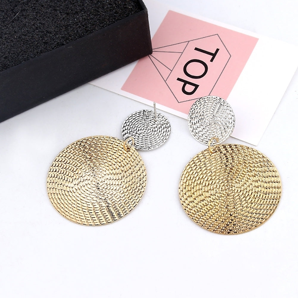 Women Exaggerated Geometric Circular Pendant Concave Convex Earring Jewelry Image 2