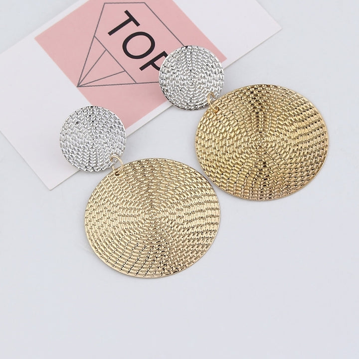 Women Exaggerated Geometric Circular Pendant Concave Convex Earring Jewelry Image 3