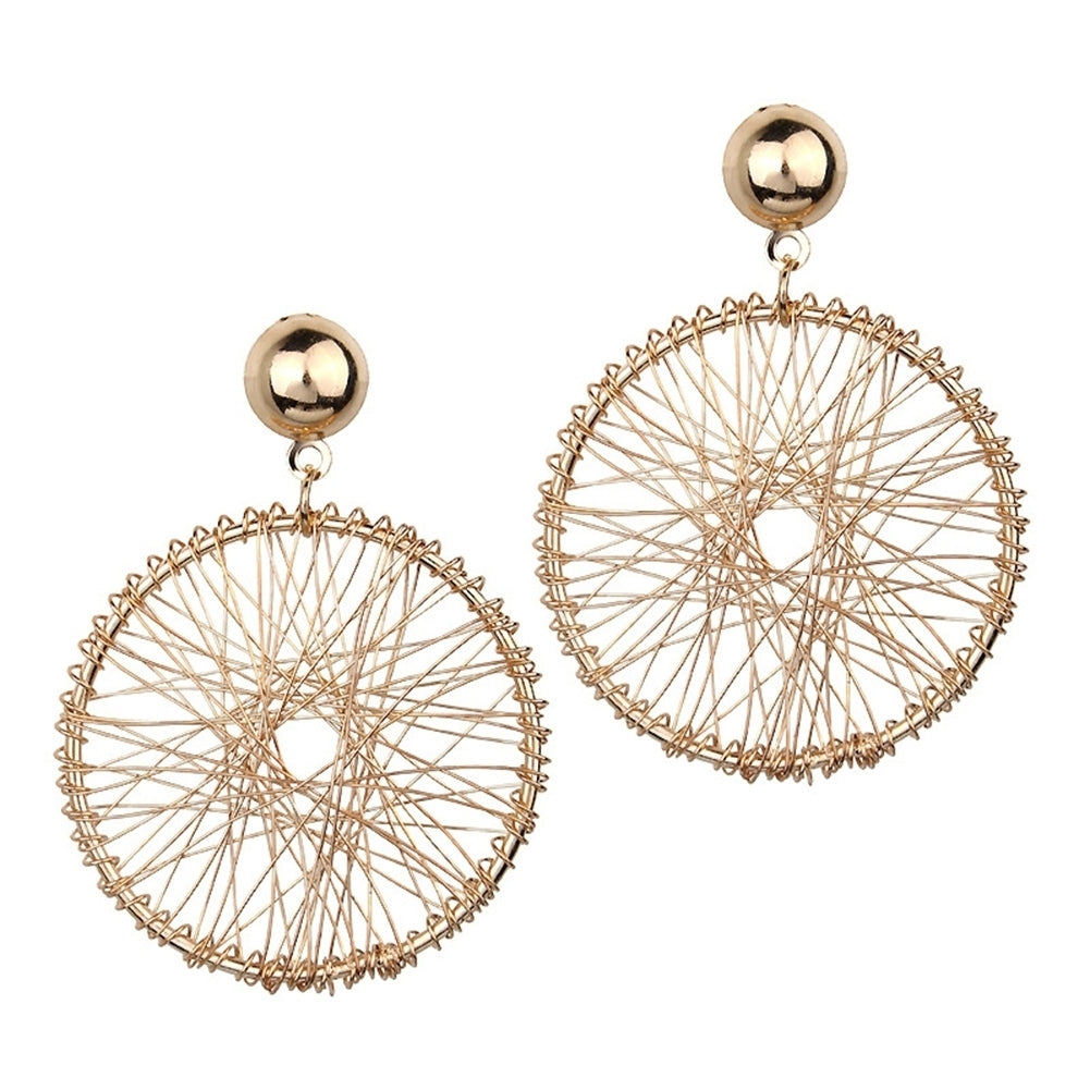 Women Fashion Geometric Circle Winding Thread Net Dangle Drop Earrings Jewelry Image 6