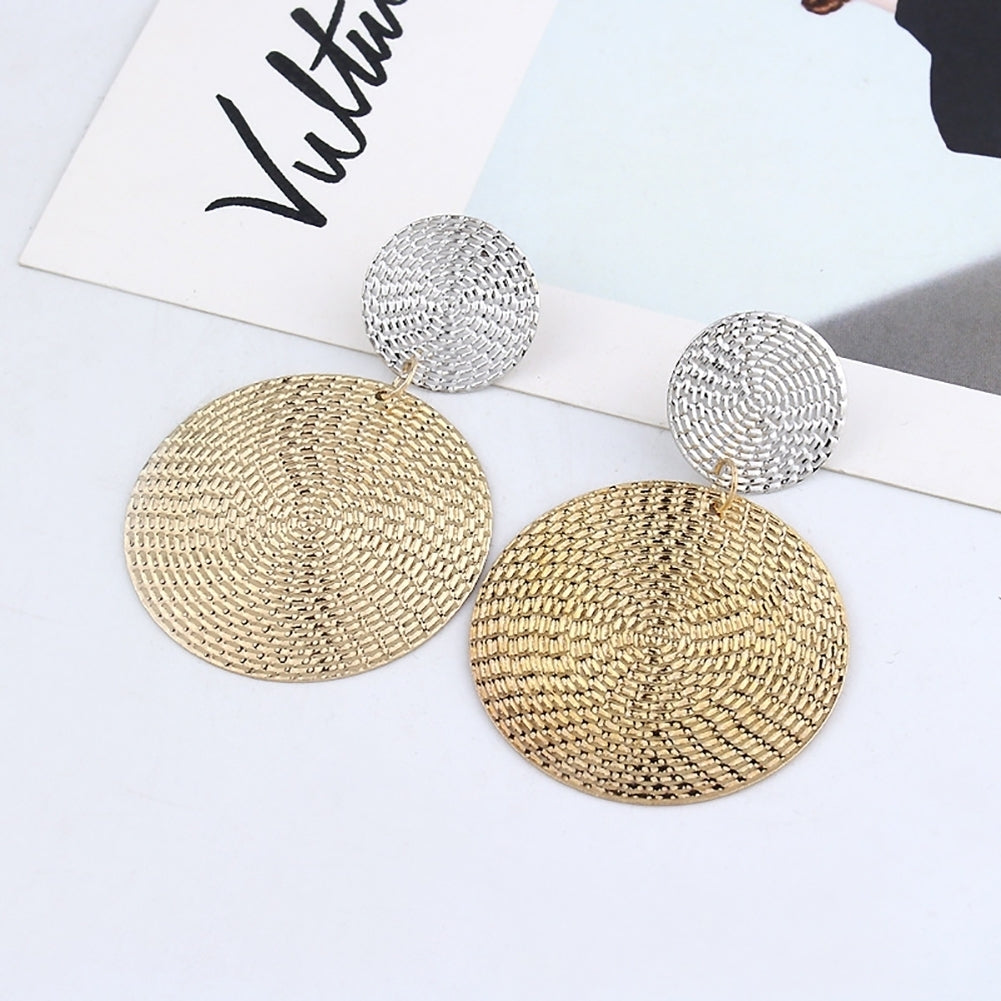 Women Exaggerated Geometric Circular Pendant Concave Convex Earring Jewelry Image 4