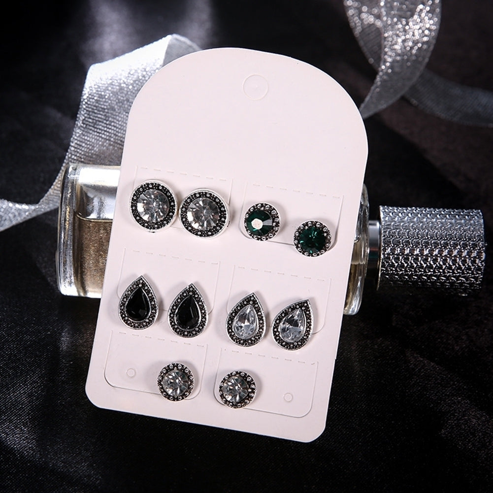 5 Pairs Round Waterdrop Shape Ear Studs Set Women Retro Party Earrings Jewelry Image 3