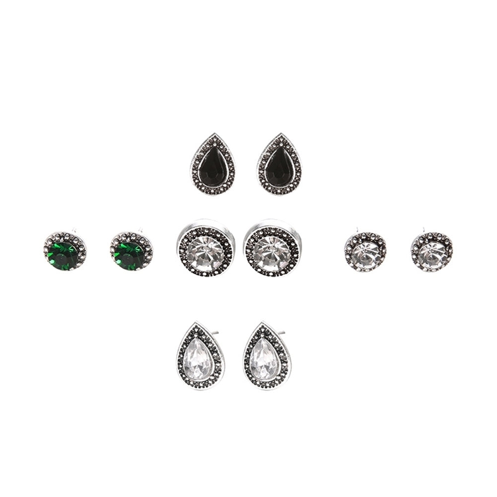 5 Pairs Round Waterdrop Shape Ear Studs Set Women Retro Party Earrings Jewelry Image 6