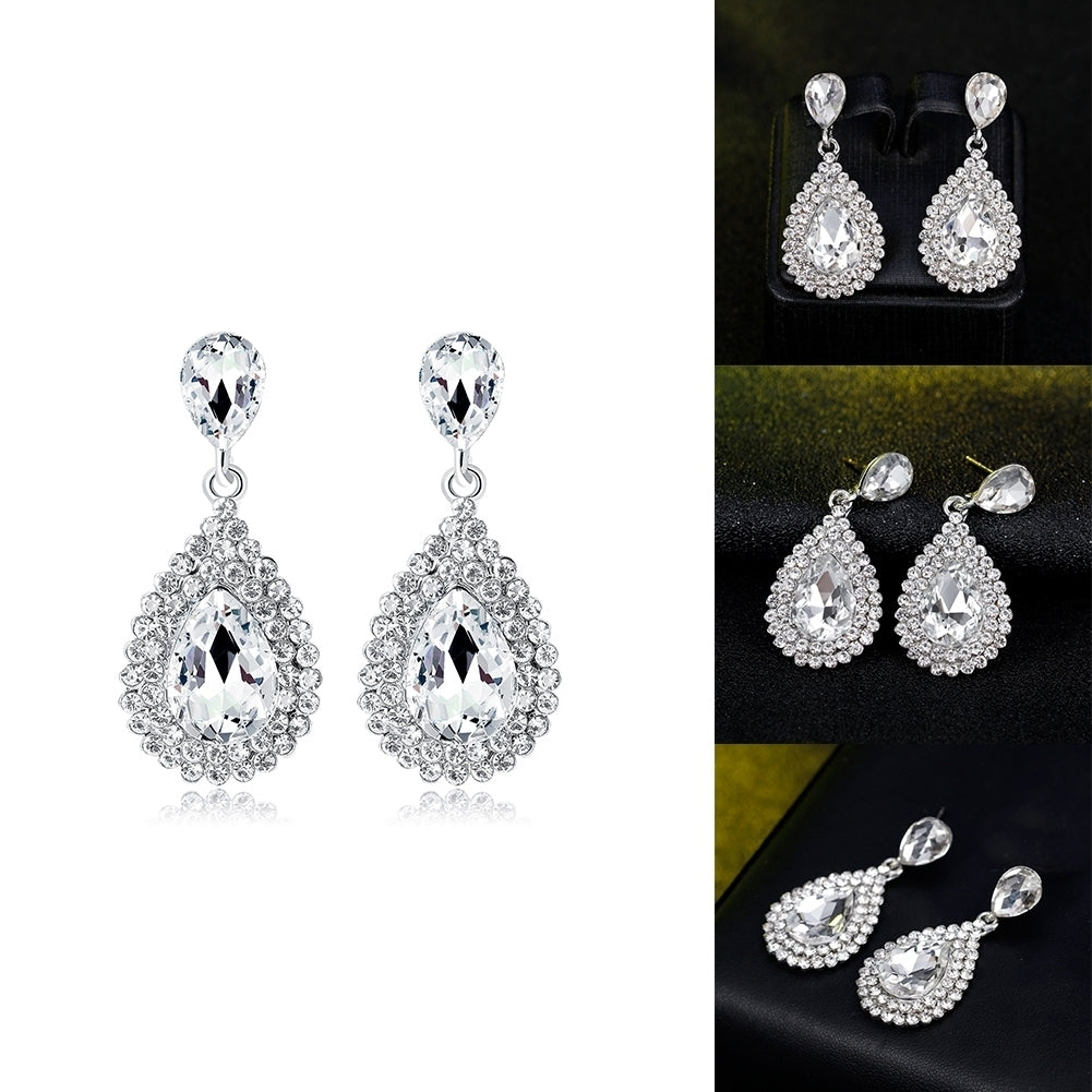 Luxury Water Drop Rhinestone Women Earrings Dangle Ear Drop Jewelry Charm Decor Image 2