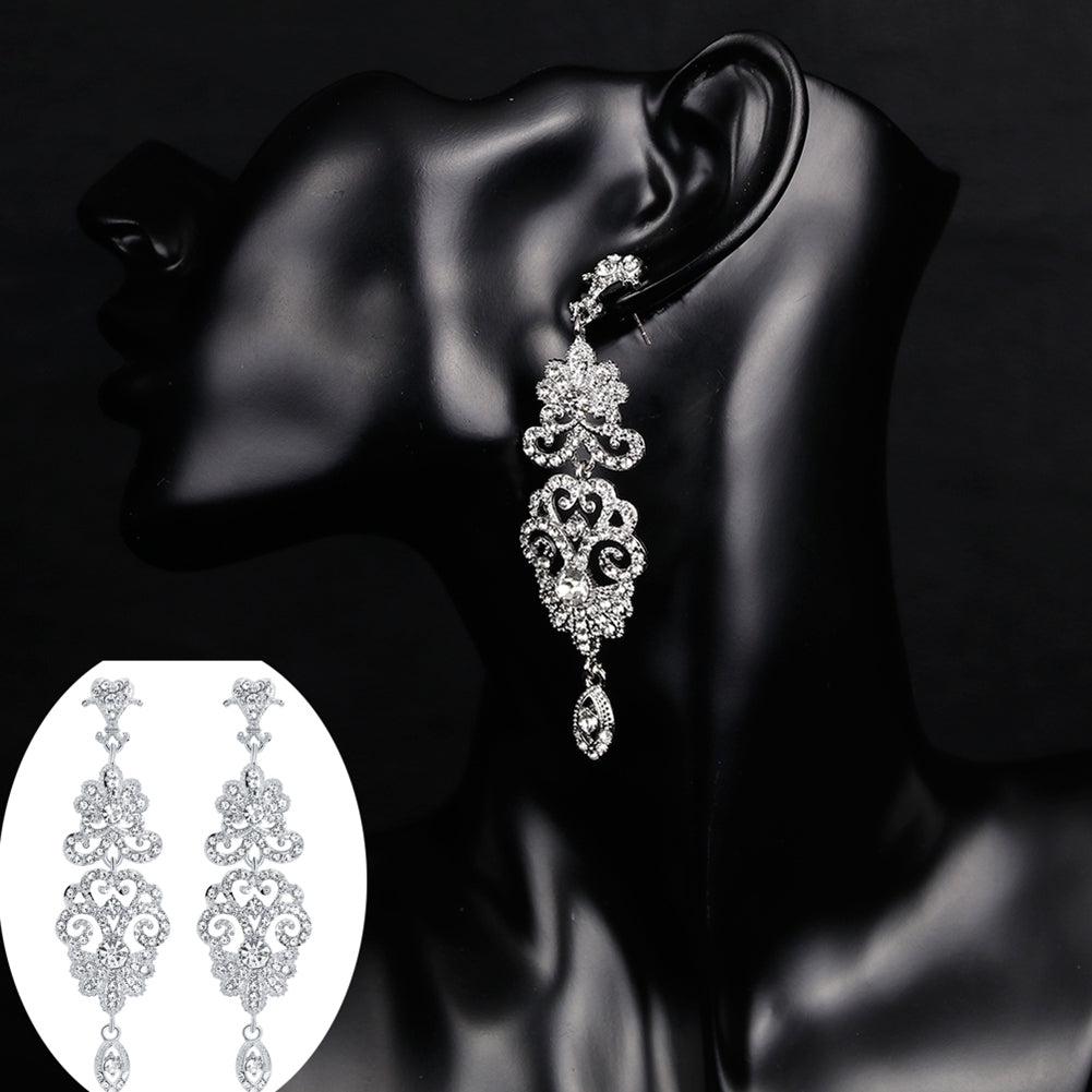 Fashion Hollow Rhinestone Pendant Earrings Bride Wedding Party Jewelry Gift Image 1