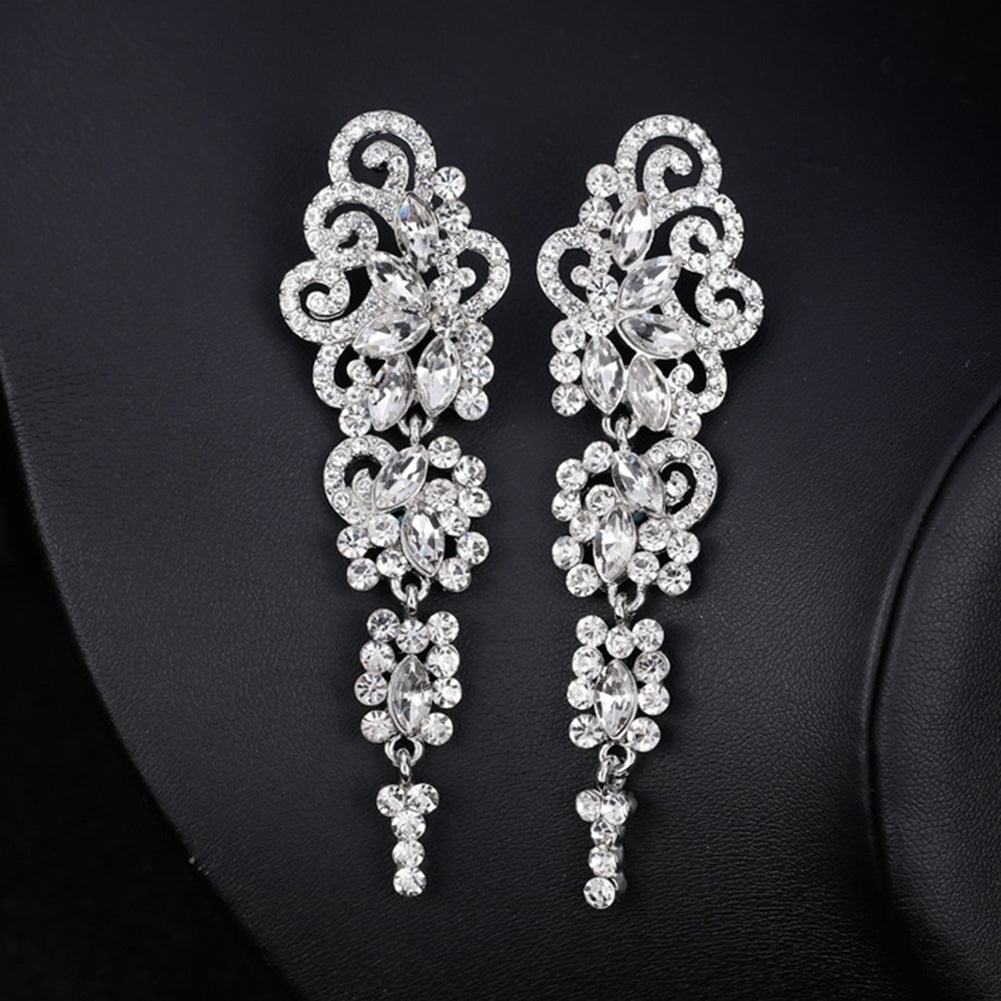 Women Long Dangle Chandelier Earrings Engagement Bridal Rhinestone Jewelry Gift Image 2