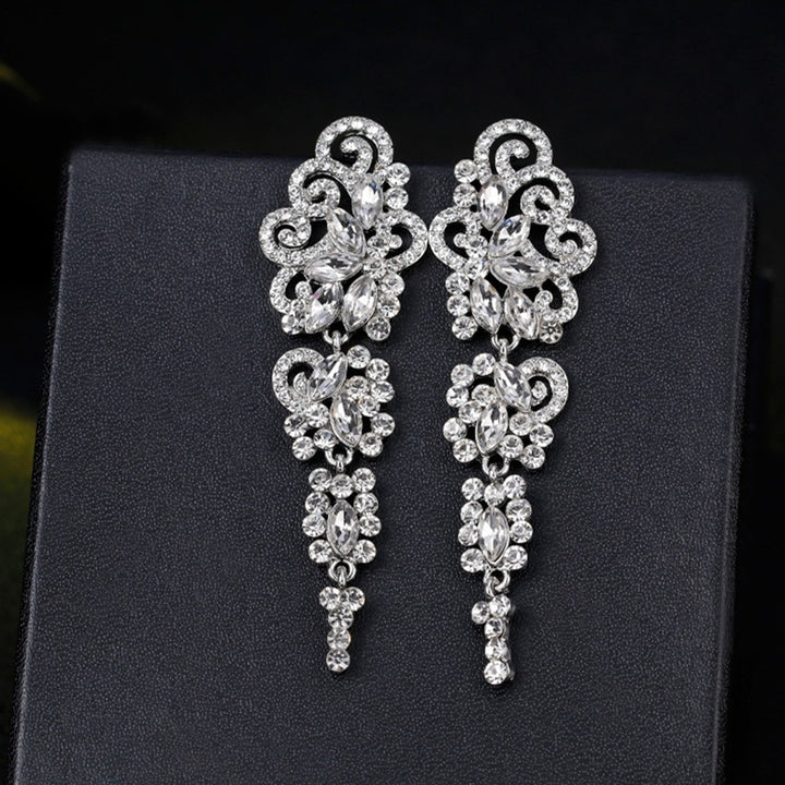 Women Long Dangle Chandelier Earrings Engagement Bridal Rhinestone Jewelry Gift Image 3