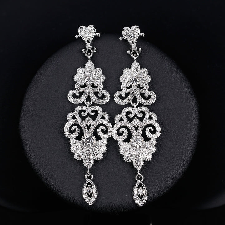 Fashion Hollow Rhinestone Pendant Earrings Bride Wedding Party Jewelry Gift Image 3