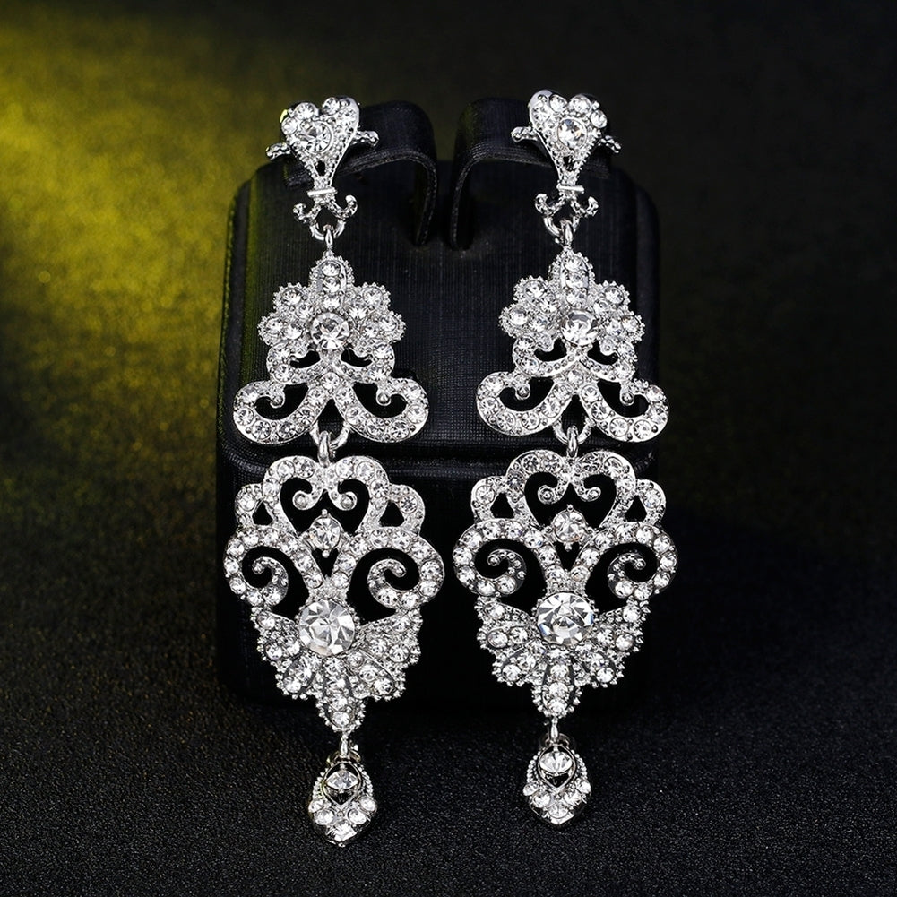 Fashion Hollow Rhinestone Pendant Earrings Bride Wedding Party Jewelry Gift Image 4